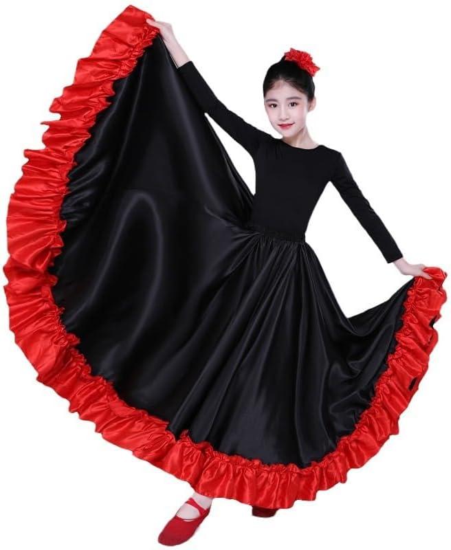 Girls Full Circle Belly Dance Skirts for Spanish Flamenco Costume Mexican Skirt (US, Age, 5 Years, 7 Years, Black)