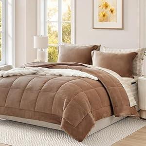 AMBERSPACE Plush King Size Comforter Set Brown, Flannel Velvet Comforter Sets 7 Pieces Bed in a Bag, Soft Warm Winter Bedding Set with Sheets, Pillowcases & Shams