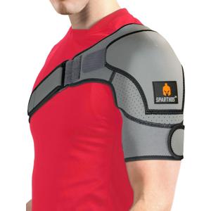 Sparthos Shoulder Brace - Adjustable Support Sleeve for Torn Rotator Cuff, AC Joint Relief, Shoulder Stability & Compression - Fits Bicep 10-14 in, Left or Right, Men & Women - Measure Before Purchase
