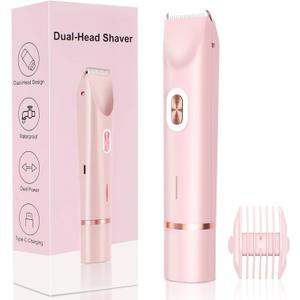 New 2-in-1 Electric Bikini Trimmer for Women - Dual Head Electric Razor,Waterproof Painless Bikini Shaver, Pubic Hair Trimmer for Private Area & Body Hair,Gifts for Women,Pink