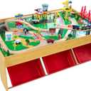 KidKraft Waterfall Mountain Wooden Train Set & Table with 120 Pieces, 3 Storage Bins