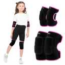 Kids Youth Adjustable Knee Elbow Pads Set with Thickened SBR Pads for Riding Rollerblading Skating Skateboarding Snowboarding Volleyball (Black-Pink)