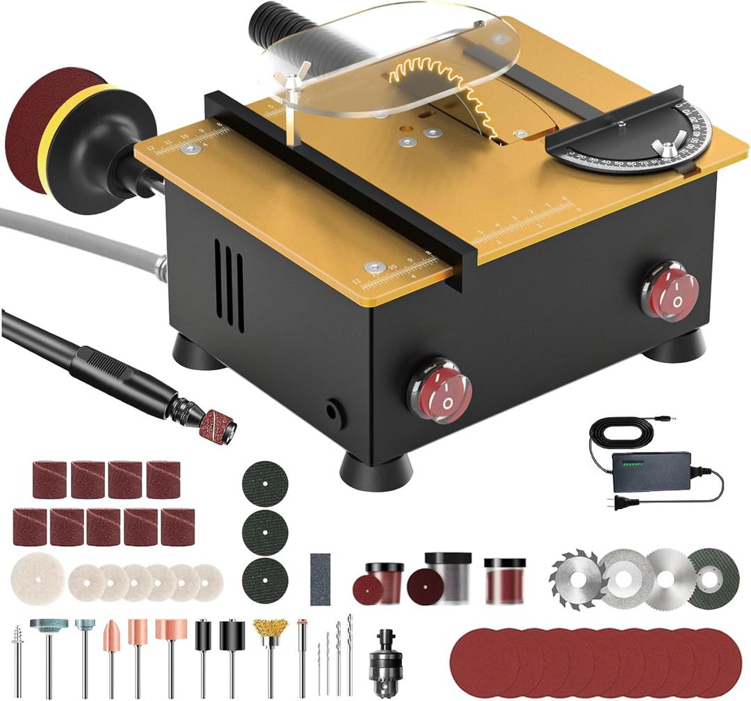 Mini Table Saw for Crafts[Dual 795 Motors & Switches] Max 200W/12,000RPM/26mm Adjustable Height Table Saw with Accessories.Gift for Men and Women's Creating Handmade Gifts,Exploring Hobbies,Models (Champagne Gold)