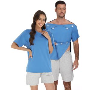 Magnetic Post Surgery Shirt for Men Women Tear Away Clothing Easy One-Handed Dressing Shoulder Surgery IV Access Dialysis