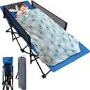 REDCAMP Kids Cot for Sleeping 2-7 Years, Portable Travel Toddler Cot Bed with Guardrail, Lightweight for Outdoor Indoor Home, Blue