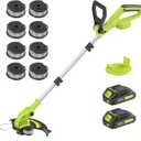 Electric String Trimmer Cordless with 2x2.0Ah Battery, 20V Battery Powered 12-inch Lawn Mover & Edger Lawn Tool with Charger, Powered Grass Trimmer with 8pcs Spool Line for Yard, Garden, Green