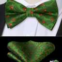HISDERN Bow Ties for Men Pre-Tied Bow Tie Floral Paisley Handkerchief Classic Formal Bowtie and Pocket Square Cufflinks Set