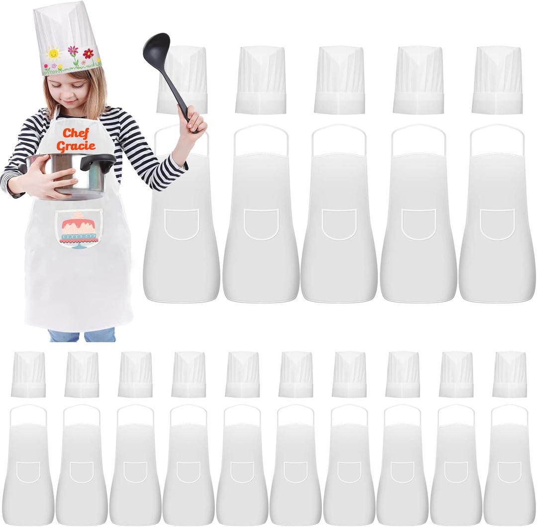 30 Pieces kids chef hat and apron Ages 5-12 Kids Apron Children for Boys Girl's Cooking Baking Painting Wear