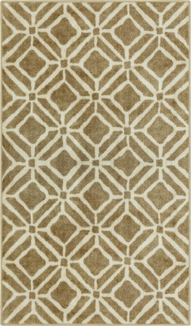 Maples Rugs Moderna Geometric Area Rugs  Made in USA  Washable, Non Slip Indoor Carpet for Entryway, Foyer, Kitchen, and Bathroom, 30" x 46", Beige