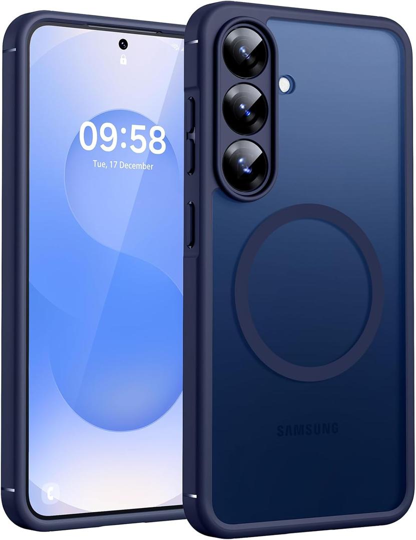 TOCOL Magnetic for Samsung Galaxy S25 Case, Upgraded Full Camera Protection, Compatible with Magsafe, Drop Protection Slime Clear Back Cover for Samsung Galaxy S25 6.2-Inch (Blue)