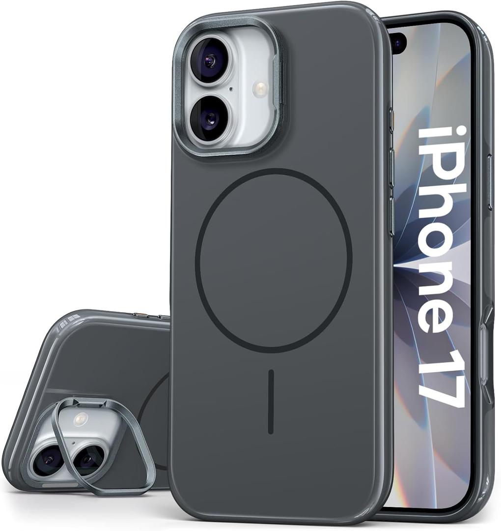Vihibii for iPhone 17 Case with Kickstand, [Compatible with Magsafe], Shockproof Sturdy Cover & Raised Edges Protection, Fade-Resistant Glow Slim Stylish Phone Case for iPhone 17, 6.3" (2025), Grey