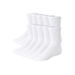 Hanes Uniform, Plain White, Knit Crew Socks for Girls, 9-Pairs Size L
