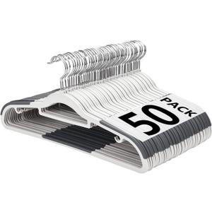 Edergoo Plastic Hangers 50 Pack, Slim Clothes Hangers Non Slip, Non-staining Space Saving Hanger, 17.1 inches Coat Hanger Heavy Duty Hanging Dry Wet Clothes, Gray