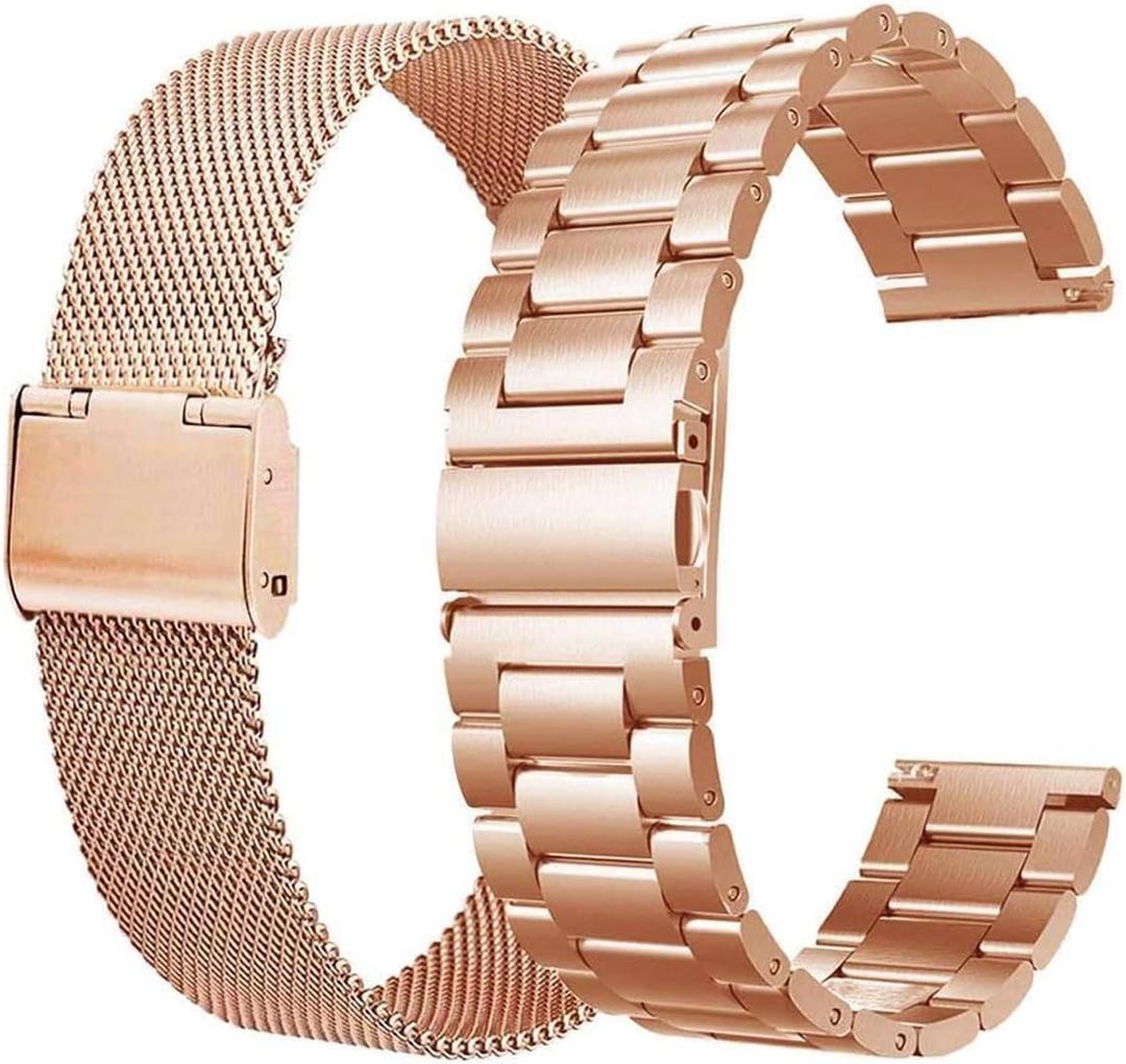 valkit Compatible with Samsung Galaxy Watch 7/5/4 40mm 44mm Band/Galaxy Watch Pro 5 45mm/Galaxy Watch 3 41mm Band 2 Pack 20mm Stainless Steel Wristbands Men Women for Galaxy Watch Active (Rose Gold)