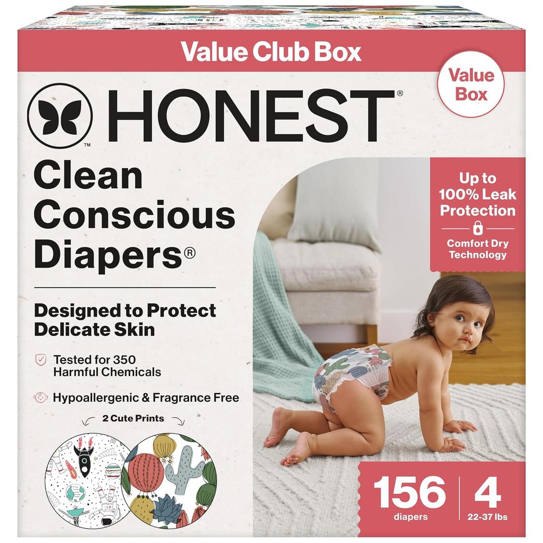 The Honest Company Diapers, Value Pack, Leak Protection, Size 4, 156 Count