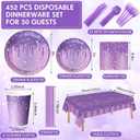 Funnymoom 452 Pcs Purple and Silver Birthday Party Decorations Include Glitter Purple Paper Plates and Napkins Cups Tablecloth Cutlery Straws Disposable Tableware Set for Women Birthday Supplies