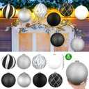 Wettarn 8 pcs White and Black 6 Inch Large Christmas Ball Ornaments Glitter Hanging Christmas Plastic Balls Indoor and Outdoor Hanging Christmas Tree Decorations for Yard Lawn Party Garden