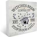 Rustic Witches Brew Coffee Wood Box Sign Fall Coffee Wooden Box Sign Halloween Sign Farmhouse Home Desk Shelf Decor 5" x 5",24nv21naA1773