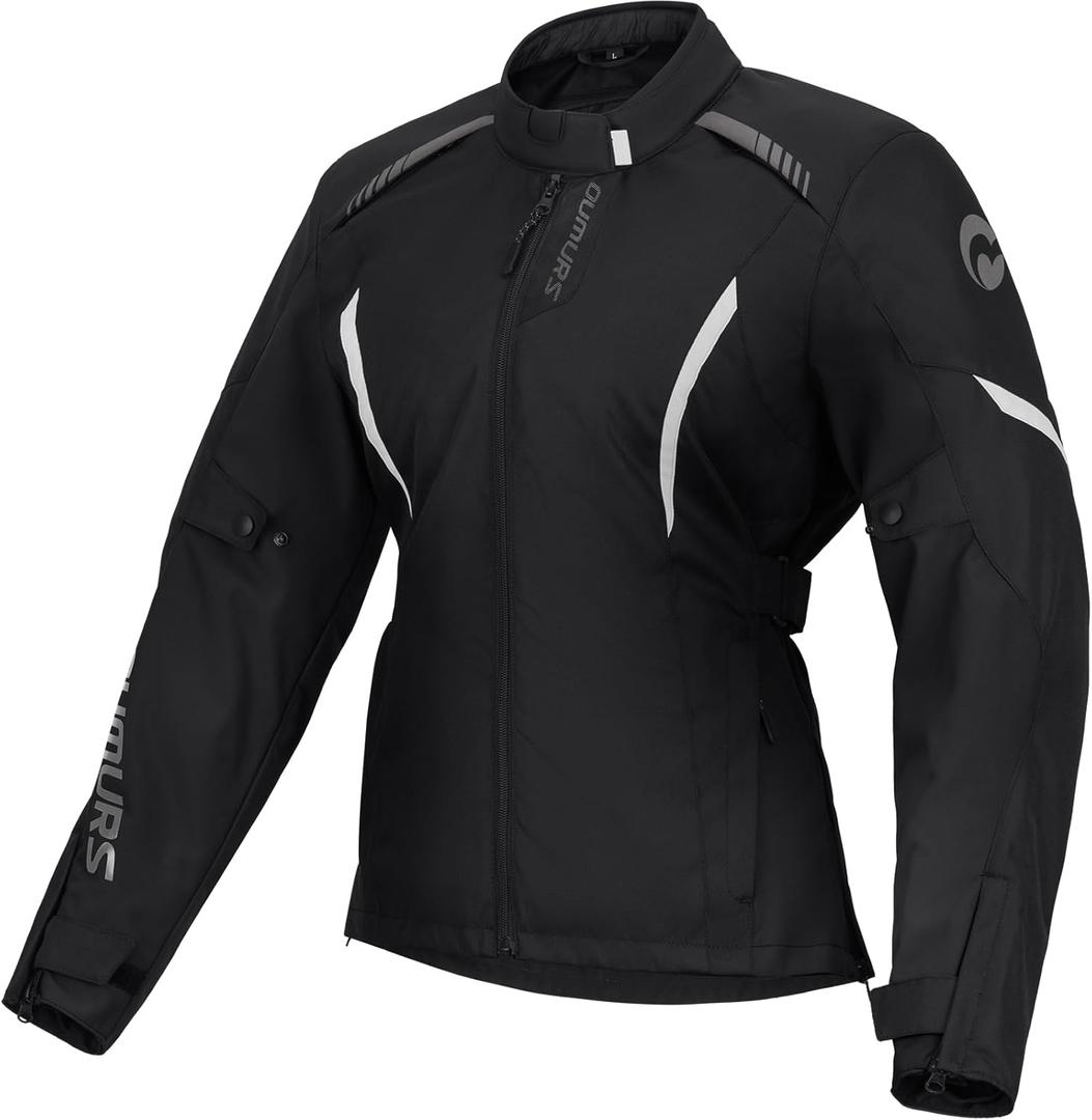 Motorcycle Jacket for Women With CE Armor and Waterproof Riding Gear with Body Armor Foam Padding & Breathable Fabric (Large, Black White)