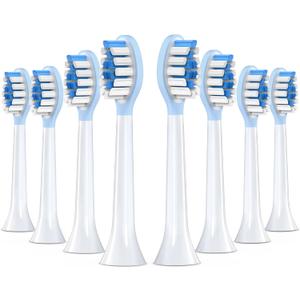 Replacement Toothbrush Heads for Philips Sonicare Electric Toothbrush, 2-in-1 Tongue Cleaner, 8 Pack(Individually Packaged), for Philips Sonicare Heads, C2, C1, C3, W1, W2, W3, G1, G2, G3 (Blue & White)
