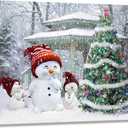 Woxfcart Winter Scene Canvas Wall Art, Christmas Vintage Truck with Tree, Cardinal and Snowman, Holiday Decor, 12 x 12 Inch