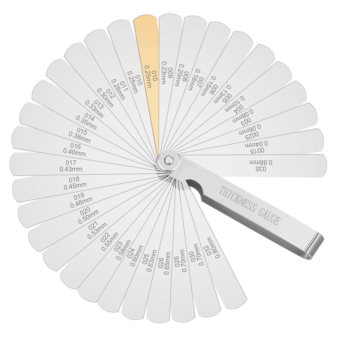 Stainless Steel Feeler Gauge 32-Blade 0.04-0.88 mm (0.0015-0.035 Inch) Precision Gap Measuring Tool for Valve Adjustment, Spark Plug Gap, Dual Marked Metric and Imperial Measuring Tools