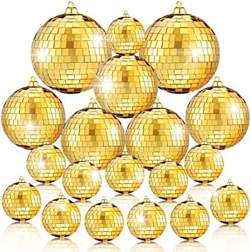 15 Pcs Disco Balls Reflective Disco Ball Decorations Hanging Disco Ball Ornament Different Sizes Mirror Ball for Home Decor, Party, Club (Gold)