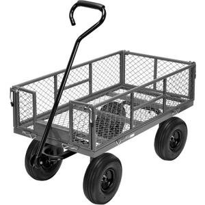 VIVOHOME Heavy Duty 880 Lbs Capacity Mesh Steel Garden Cart Folding Utility Wagon with Removable Sides and 4.10/3.50-4" Wheels 10 inch Tire (Grey) (Large, Gray)