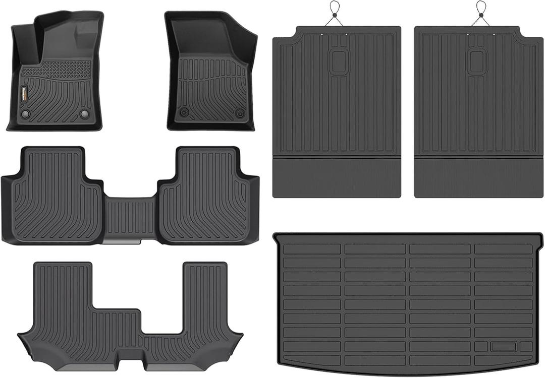 Binmotor-All Weather Floor Mats & Cargo Liner for Volkswagen Atlas 2018-2025 (7 Passenger Bench Seating), 3 Rows Full Set Car Mats TPE, Heavy Duty Car Floor Liners Guard for VW Atlas Accessories