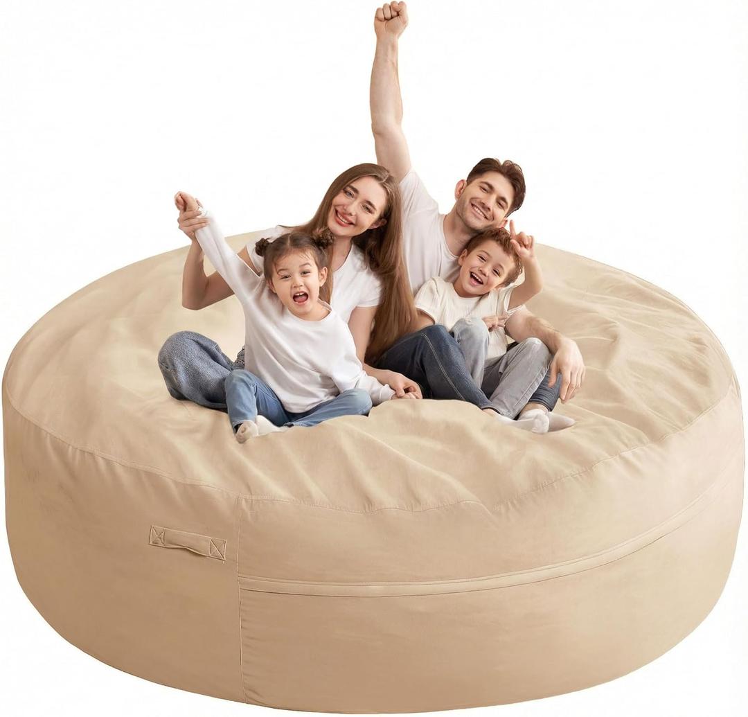 HABUTWAY XX-Large Bean Bag Chair: Giant 7' Memory Foam Furniture Bean Bag Chairs for Adults with Microfiber Cover 7Ft (Khaki) (Camel)