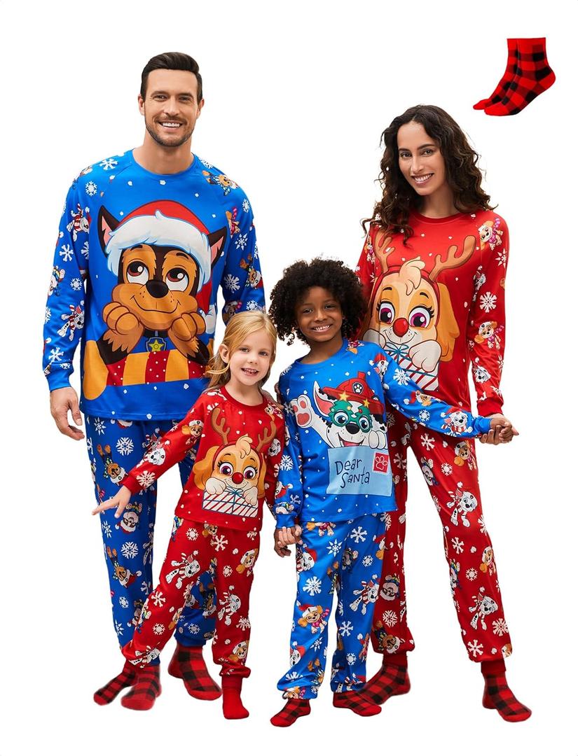 Paw Patrol Family Matching Christmas Pajamas Set for Holiday Mommy and Me Cartoon Print Cozy PJs for Kids & Adults (XS)