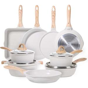 JEETEE 23pcs Pots and Pans Set Non Stick, White Cookware Sets for Kitchen, w/Frying Pans, Saucepans, Saut & Griddle & Crepe Pan, Induction Cooking Pots (PFOA/PFAS Free), 23 pcs White Aluminum