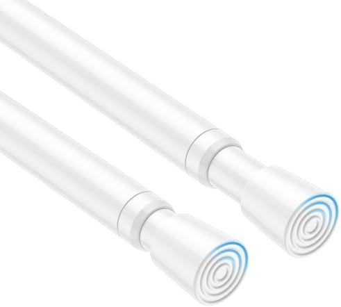 QINGYUN 2 Pack Spring Tension Curtain Rod 32 to 58 inch Adjustable Curtain Rods No Drilling Spring Loaded Curtain Rods for Windows Doors, White