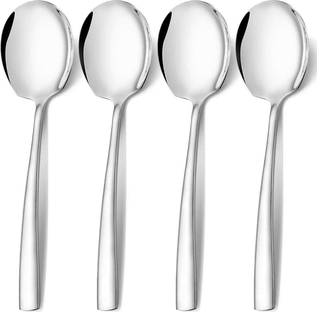 Extra Large Serving Spoons Set 11.7-Inch Silver Serving Utensils 18/8 Stainless Steel Big Metal Spoons for Buffet, Parties, Catering, Banquet - Dishwasher Safe (4-Pack, Silver)
