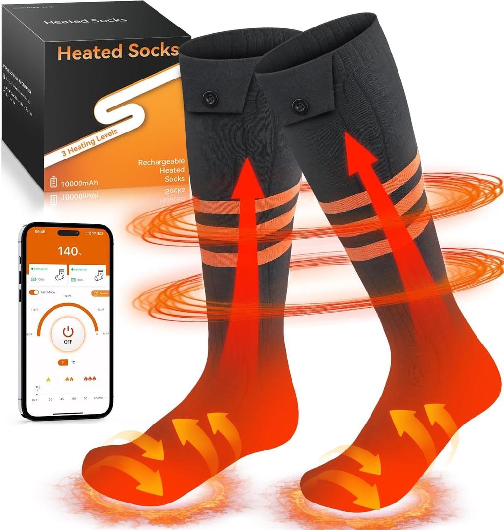 Heated Socks, APP Control Electric Heated Socks for Men Women, Rechargeable Battery Powered Heating Socks, Washable Thermal Socks Foot Warmer for Winter Hunting Skiing Hiking Camping Size L