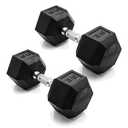 CAP Rubber Coated Dumbbell Weights, Free Weights for Home Gym Strength Training, Anti-Roll Hex Dumbbells with Black, Chrome & Comfort Grip Handles, Pairs & Sets, 35 lb