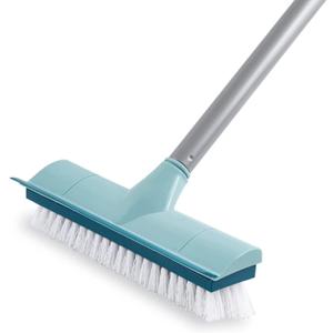 BOOMJOY Floor Scrub Brush with Long Handle, 2 in 1 Scrape and Brush, Stiff Bristles for Cleaning Bathroom, Patio, Garage, Kitchen, Deck, Tile, Blue