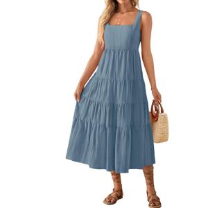 ZESICA Women's Summer Sleeveless Dress Casual Backless Loose Flowy Tiered Sundress Beach Cover up Tank Dresses (Blue, M)