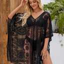 Sexy Elegant Lace Beach Cover Up for Women, Bathing Suit Cover Up, V-Neck Swimsuit Coverup for Poolside, Seaside and Party (Black)