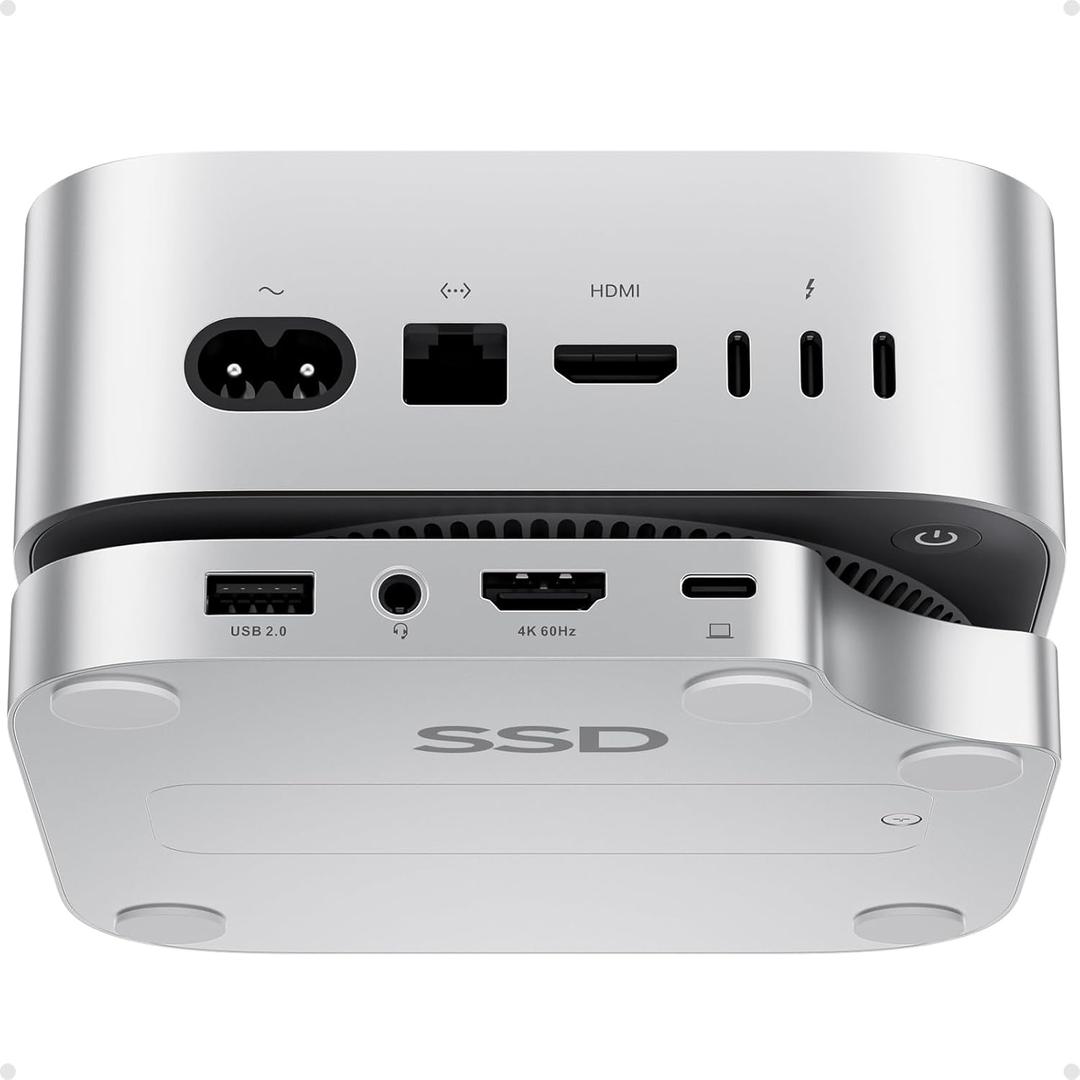 Mac mini M4 Hub Stand with 4TB M.2 SSD Enclosure (SSD NOT Included), Mac mini M4/ M4 Pro Dock with HDMI 4K 60Hz, 2024 MacMini USB C Hub Accessories, 3 USB A 2.0, SD/TF Card Slots, 3.5mm Audio