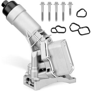 11428580414 Upgrad Aluminum Engine Oil Cooler Filter Housing Assembly w/Filter, Gasket & Sensor Compatible with 2019-2025 BMW X3 X4 Z4 230i 330 430i 530 B48 2.0L L4 Replace# 11428651710 11428580415