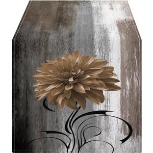 OYIMUA Soft Thick Chenille Grey and Brown Table Runner 72 Inches Long Vintage Abstract Painting Flowers Spring Summer Rustic Dining Table Decorations for Home Indoor Outdoor