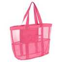 Sourcing map Mesh Beach Tote Bag, Upgraded Beach Towel Bags, Pool Bag for Vacation Travel Daily, Rose Red, 17" x 13" x 5"