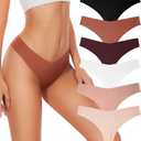 Hellopopgo Seamless Thongs For Women V-waisted No Show Thong Seamless Panties Breathable Comfortable Underwear Womens 6-Pack,XXL