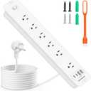 Recessed Power Strip 1800J Surge Protector USB C, 6 AC Outlets with 4 USB Flush Mount Outlet Extender Flat Multi Plug Desk Furniture Charging Station Splitter with Switch for Home Office,White
