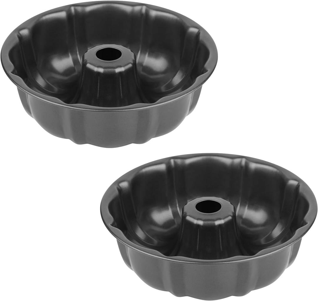 Novery 9.5" Non-stick Cake Pan, Heavy Duty Carbon Steel Fluted Tube Round Baking Pan,Buntz Pound Cake Pan Mold,Tube Bakeware,Baking Mold for Jello,Gelatin,Chocoflan,Flan - 2 PCS