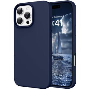 DOMAVER Case for iPhone 16 Pro Max 6.9'' Smooth Liquid Silicone Soft Gel Rubber Microfiber Lining Cushion Cover Shockproof Protective Phone Cases Compatible with iPhone 16 Pro Max- Navy Blue