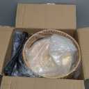 Arc Floor Lamp with Table and Shelves,Rattan Boho Floor Lamp with Remote Control,Rustic Floor Lamps for Bedroom Wicker Standing Lamp with 3 Color Temperature Tall Lamp for Living Room Corner (12.2Inch, Straight tube)