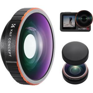 K&F CONCEPT Wide-Angle Lens Compatible with DJI Osmo Action 5 Pro, Screw On 185 Wider View Multi-Coated Optical Glass Action Camera Accessories for Osmo Action 4