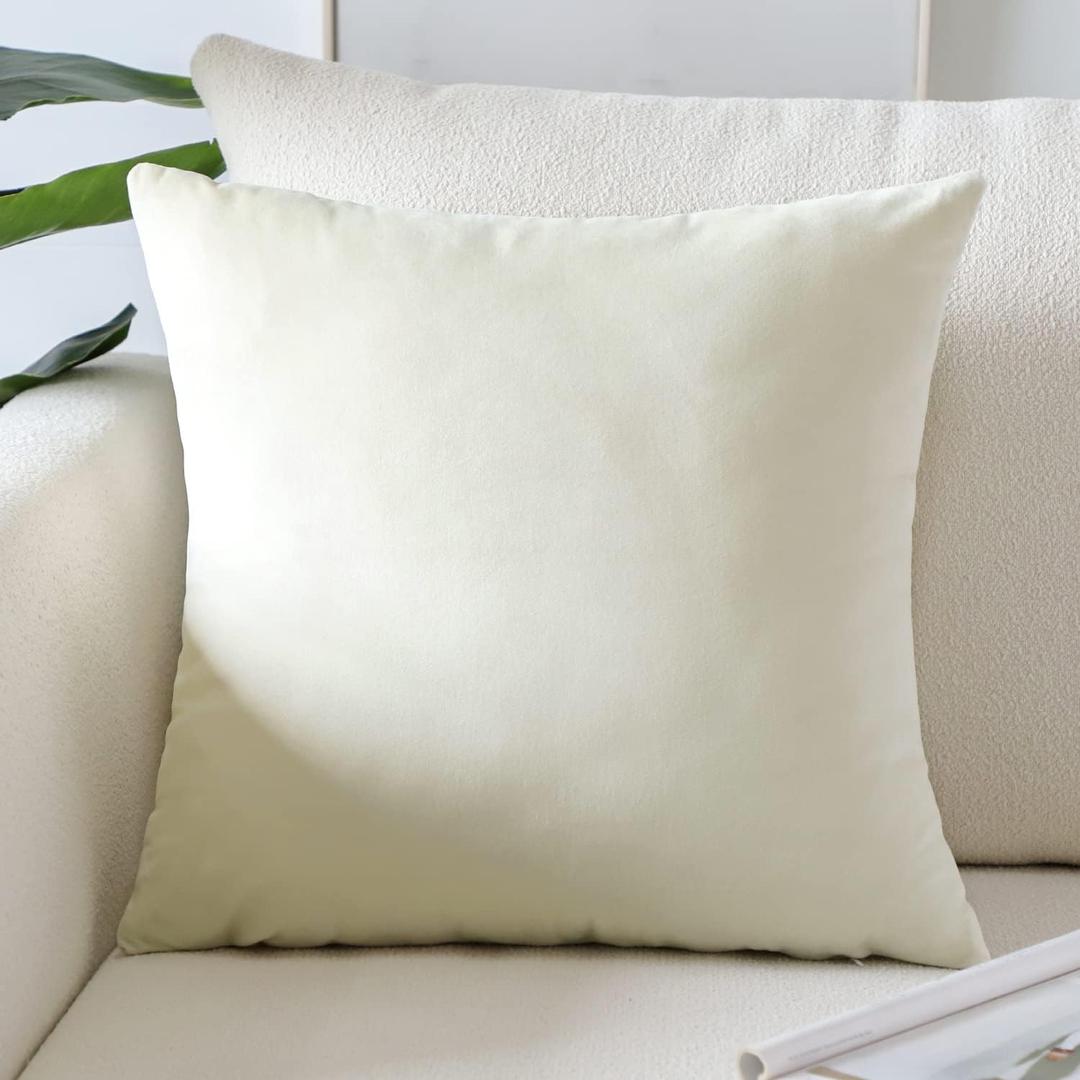 Artscope Luxury Velvet Pillow Covers Super Soft Decorative Square Throw Pillow Covers Case Cushion Covers for Sofa Couch Bedroom Car Decor 18x18 Inch Cream White